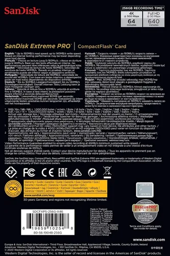 Miniatura 5 de SanDisk 256GB Extreme PRO Tarjeta de Memoria CompactFlash UDMA 7 Velocidad Hasta 160MB/s - SDCFXPS-256G-X46