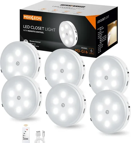 Miniatura 12 de Luces de disco con control remoto, iluminación recargable de 1000 mAh para debajo del gabinete, luces LED de armario, paquete de 3 luces nocturnas