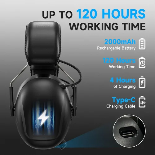 Miniatura 3 de Auriculares de protección auditiva con radio Bluetooth 5.4 AM/FM 2025 con pantalla digital retroiluminada/micrófono, tiempo de trabajo de 120 horas