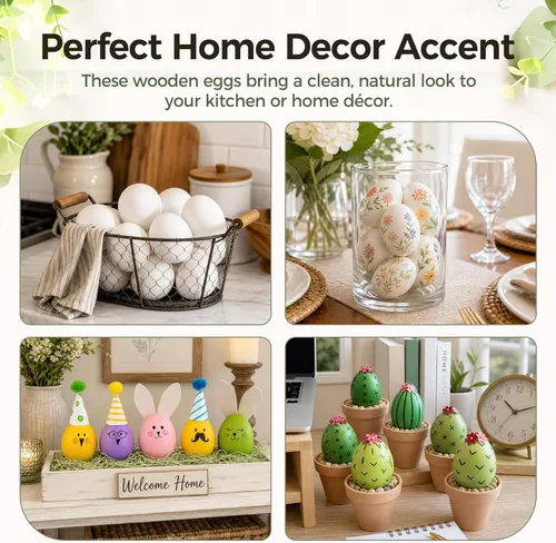 Miniatura 7 de SallyFashion Huevos falsos de madera para cajas de anidación, 9 huevos de Pascua blancos para manualidades, accesorios de cocina para niños pequeños