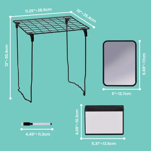 Miniatura 2 de Accesorios magnéticos para casillero con decoración de armario: estante de 12 pulgadas de alto, espejo, pizarra blanca, 6 imanes de metal Gris: Kit