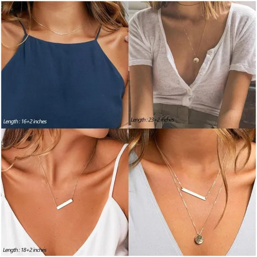 Miniatura 4 de ASCOMY Collares en capas para mujer, delicado collar de oro de 14 quilates chapado en oro de espiga para mujer, collar de cruz de perlas, clip