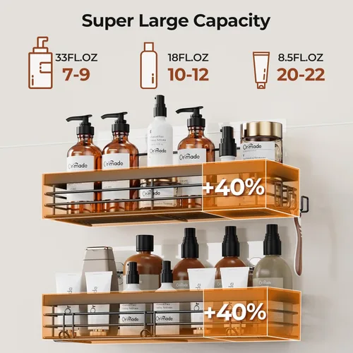 Miniatura 6 de Orimade Organizador de ducha con 5 ganchos para colgar maquinilla de afeitar y esponja, estante de ducha adhesivo, cesta de almacenamiento de baño