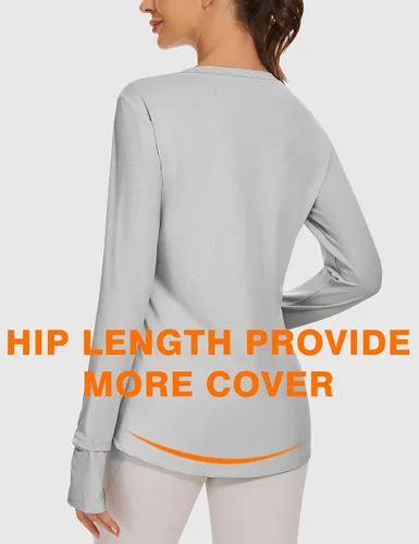 Miniatura 5 de Blingfit Camisas de entrenamiento para mujer, camisetas atléticas de manga larga UPF 50+, camisetas de protección solar con agujero para el pulgar