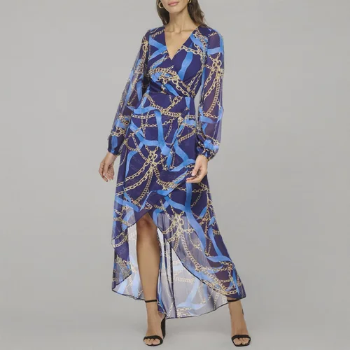 Miniatura 6 de GUESS Vestido largo de gasa con estampado de bufanda de manga larga para mujer