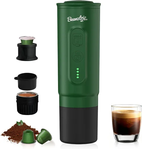 H02PRO - Cafetera de viaje, máquina de café espresso portátil para camping, mini cafetera de 20 bares, compatible con cápsulas NS y café molido,