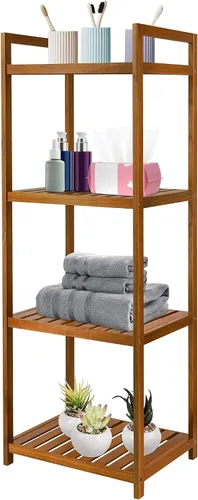 Miniatura 8 de Utoplike Estante organizador de madera de teca, estantes de pie, unidades de almacenamiento de baño de 4 niveles para piso, cocina, oficina