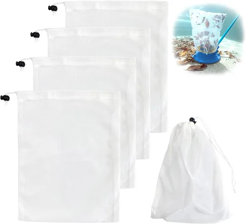 Paquete de 4 bolsas de filtro al vacío de piscina para aspiradoras de hojas, bolsa de malla fina de 12 x 8.8 pulgadas con cordón de bloqueo, filtro
