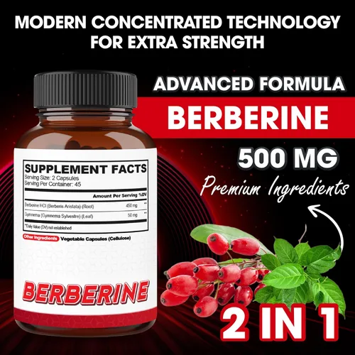 Miniatura 2 de agobi Suplementos de berberina de 500 mg con Gymnema Sylvestre - Fórmula súper concentrada para el sistema inmunológico, la salud de la circulación
