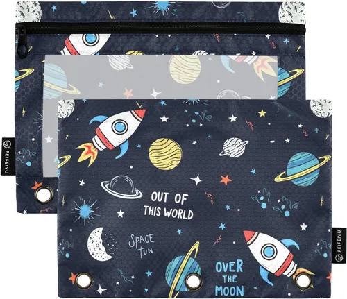 Miniatura 61 de Estuche para lápices de fútbol de fútbol en campo para carpeta de 3 anillas, paquete de 2 bolsas impermeables para lápices, estuche transparente