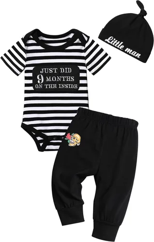 Miniatura 25 de Conjunto de 3 piezas de ropa para bebé y niño, manga de tatuaje, mameluco divertido y pantalones