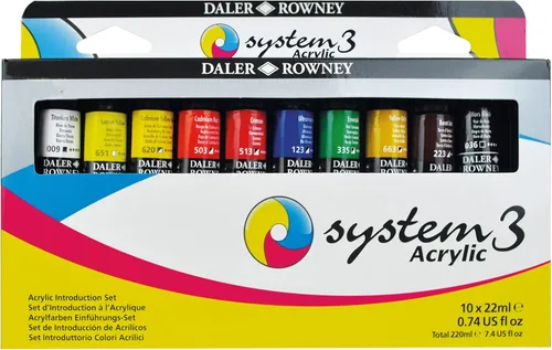 Daler Rowney System3 - Juego de pintura acrílica de 10 tubos para adultos, suministros de pintura acrílica para artistas y estudiantes, pinturas
