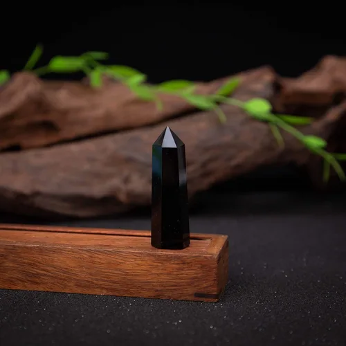 Miniatura 6 de Luckeeper Varitas de cristal curativo Obsidiana negra de 2 pulgadas 6 terapias de meditación de chakras de Reiki facetadas