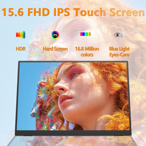 Miniatura 5 de Monitor de pantalla táctil portátil de 15.6 pulgadas, pantalla HDR 1080P, monitor vertical USB-C con soporte y altavoces, monitor externo compatible