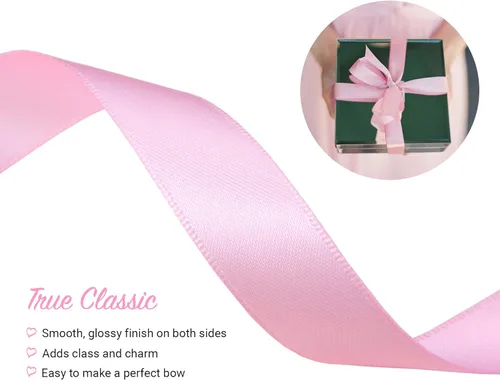 Miniatura 4 de VATIN - Cinta de satén rosa perla de doble cara, 5/8" x 25 yardas continuas, cinta de poliéster rosa para uso en lazos, ramo, envoltura de regalos