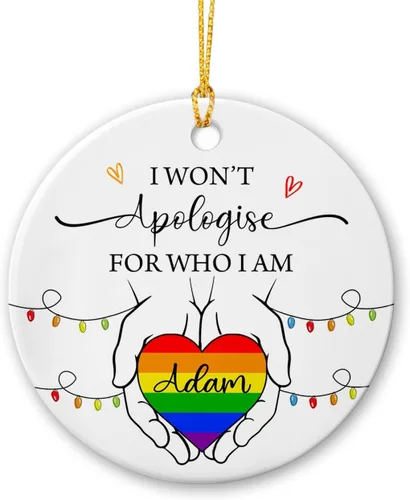 Miniatura 10 de All for Love - Adorno de cerámica LGBT arcoíris para Navidad 2025, adorno de Navidad personalizado para parejas, orgullo gay/lesbiano, adorno
