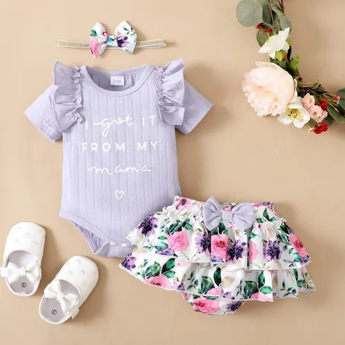 Miniatura 71 de Mioglrie Conjunto de ropa para bebé recién nacida, conjunto de pantalones cortos, conjunto floral de verano, ropa de bebé linda para niña