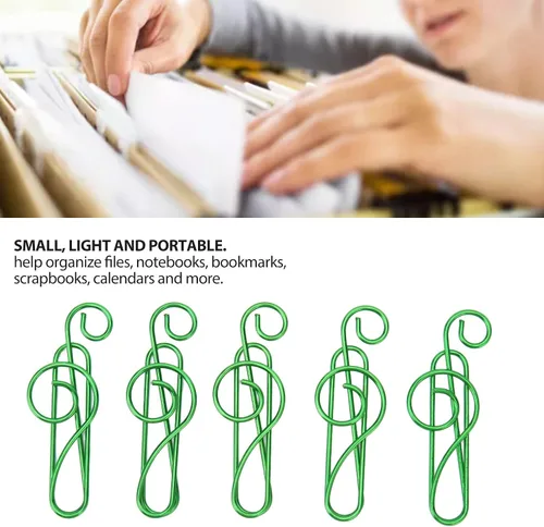 Miniatura 2 de 100 clips para carpeta, abrazaderas de papel, clips de papel elegantes, estilo nota musical, caja de metal antideslizante, bonitos clips de papel