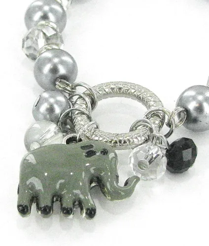 Miniatura 4 de Linpeng BR-2476B Fiona Pulsera elástica con cuentas de cristal y perlas con colgantes, gris claroblanco