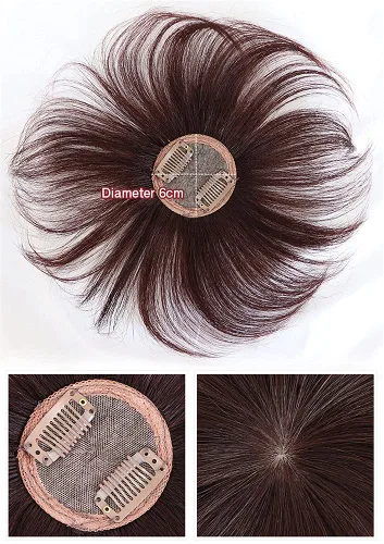 Miniatura 5 de Mini adorno de cabello humano real para mujer, extensiones de pelo lacio con clip para pérdida de cabello leve, base de seda, 2 clips, 6.7 in