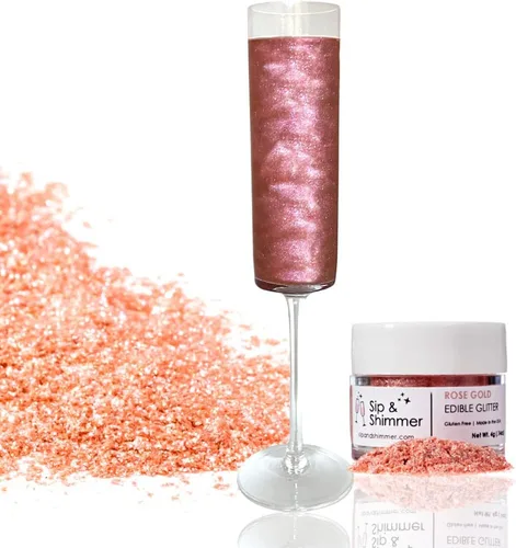Sip and Shimmer - Purpurina Comestible para Bebidas Oro Rosa para Cócteles, Vino, Champán, Cócteles sin Alcohol - Destellos para Cócteles - Grado