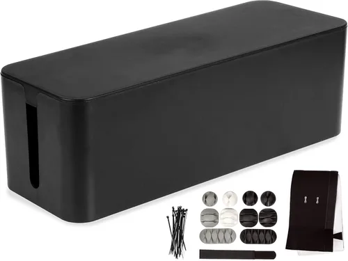 Iron Forge Cable Caja grande de organización de cables, 16 x 6 x 5 pulgadas, organizador de cables negro y organizador para cables, regletas de