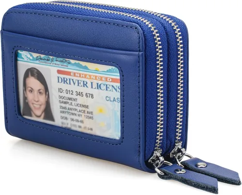 Miniatura 11 de KM Legend Cartera para mujer, delgada, con bloqueo RFID, tarjetero con ventana de identificación, monederos compactos con doble cremallera