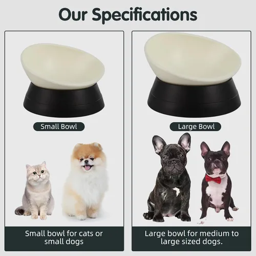 Miniatura 7 de Tazón Bulldog Antideslizante para Perros y Gatos Desmontable de Goma para Mascotas, Comedero Inclinable Estéril con Base Inclinada
