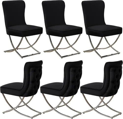Miniatura 12 de WUTUTUEE Sillas de Comedor de Terciopelo de Lujo, Sillas de Acento Capitoné Tapizadas Sin Brazos con Patas de Metal Plateado en Forma de X, Juego