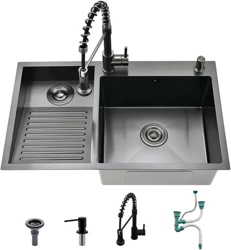 Miniatura 11 de Fregadero de lavandería de acero inoxidable de 25 x 22 pulgadas con grifo, calibre 16, 12 pulgadas, extra profundo, lavabo de lavandería con Níquel