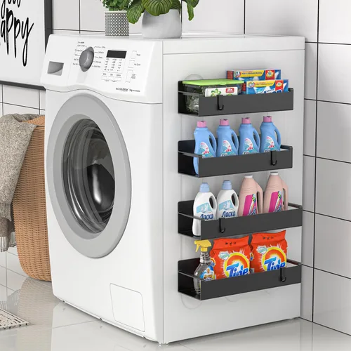 Miniatura 6 de HuggieGems Paquete de 4 organizadores magnéticos para especias para refrigerador y horno, organizadores negros para nevera y almacenamiento