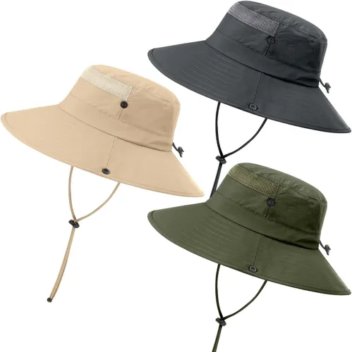 Miniatura 11 de Paquete de 3 sombreros Boonie para hombre, protección UV, sombrero de pesca al aire libre para senderismo, safari y jardinería
