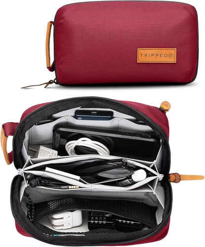 Miniatura 10 de Organizador de Bolso Tecnológico - Bolsa Organizadora Pequeña para Electrónica de Viaje - Estuche de Viaje Premium con Acentos de Cuero - Bolsillo