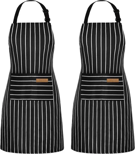 Miniatura 13 de NLUS - 2 paquetes de delantales de cocina, delantal con babero ajustable e impermeable para chef con 2 bolsillos para hombres y mujeres