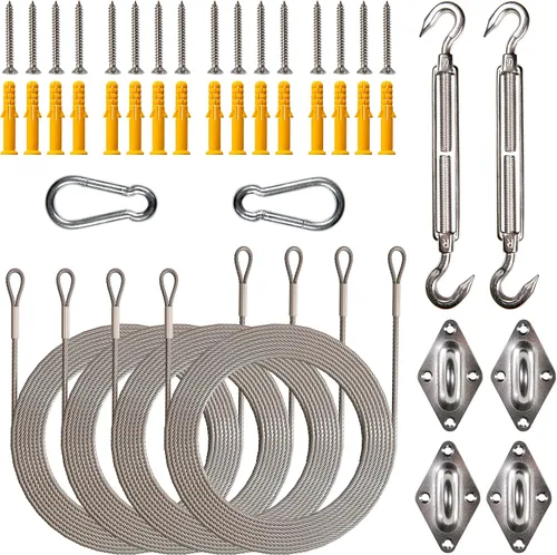 Miniatura 16 de Royal Shade Kits de accesorios de cables de alambre de 48 pies (12 pies x 4) para toldo rectangular / cuadrado – Metal de acero inoxidable