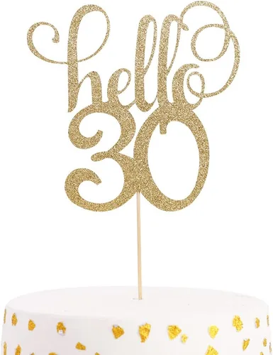 Hello 30 - Decoración para tartas con purpurina, decoración de pastel de aniversario de boda, decoración de pastel de fiesta, 30 años, feliz