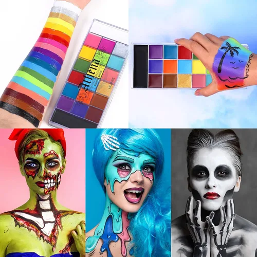 Miniatura 7 de UCANBE Athena - Paleta de aceite de pintura facial y cuerpo + polvo de ajuste translúcido + juego de 10 pinceles, kit profesional no tóxico