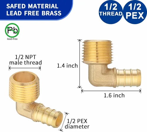 Miniatura 2 de 1/2 PEX B F1807 a 1/2 NPT Adaptador de codo roscado macho de latón LI-APXME1212 (10 unidades)