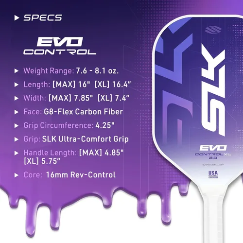 Miniatura 7 de Selkirk Sport SLK Evo Pickleball Paletas Evo Power, control e híbrido Pala de pickleball de fibra de vidrio o fibra de carbono Control Púrpura