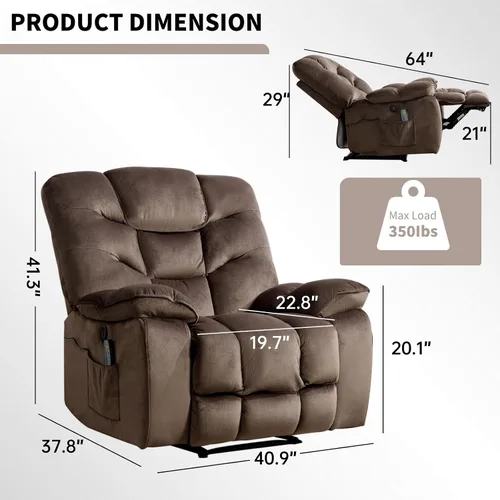 Miniatura 2 de HAOMARKETS Silla reclinable eléctrica con masaje y calor, sillas reclinables eléctricas de 41 pulgadas de ancho con puerto USB, sofá reclinable