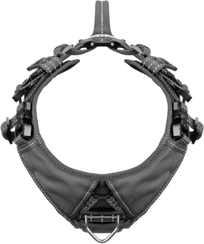 Miniatura 4 de ICEFANG Arnés de correa para perro con 4 hebillas de metal, para perro de tamaño grande, chaleco K9, pecho en forma de Y, arnés ajustable para Gris