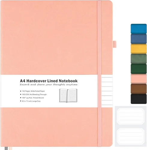 Miniatura 21 de Cuaderno con rayas universitarias, cuaderno de cuero de tapa dura A4 para el trabajo, cuaderno diario rayado para mujeres, hombres, 192 páginas