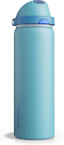 Miniatura 14 de ENCOOL Botella de agua aislada con popote, botella de agua de acero inoxidable con tapa de botón, a prueba de fugas y sin BPA, mantiene el frío Atún