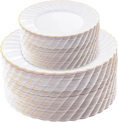 Miniatura 9 de U-QE 100 platos de plástico negro, platos desechables negros resistentes, que incluyen 50 platos llanos de 9 pulgadas y 50 platos de postre de 6.5