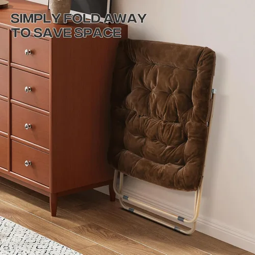 Miniatura 6 de Cómoda silla con platillo, silla de sala de estar, silla plegable acolchada suave de piel sintética, cómoda silla cuadrada de luna para sala