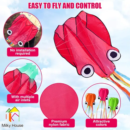 Paquete de 3 cometas de pulpo – Cometas de playa 3D para personas y niños (azul, verde, rojo) – Fácil de volar, kit de cometa con cuerda de 39.9