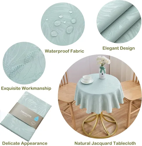 Miniatura 2 de Mantel Redondo Aqua Jacquard Pequeño de 40 Pulgadas, Manteles para Mesas de hasta 26" de Diámetro, Impermeable, Lavable, Sin Arrugas, Tela Suave