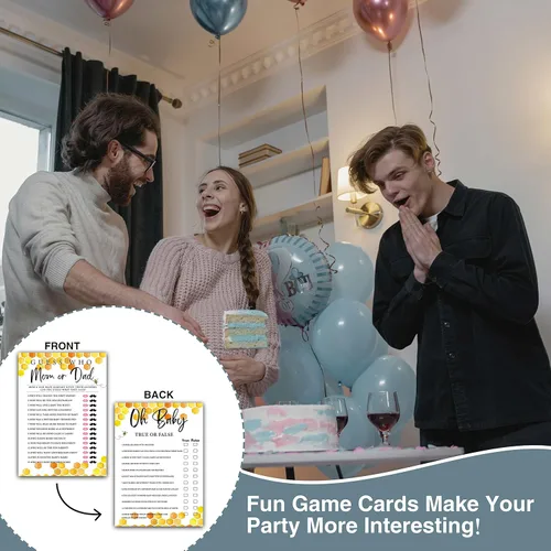 Miniatura 3 de Honey Bee - Juegos de baby shower, juegos de doble cara Adivina quién mamá o papá y Oh Baby juego verdadero o falso (paquete de 30) con 1 tarjeta