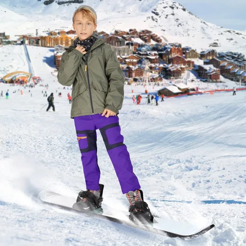 Miniatura 35 de linlon Pantalones impermeables para la nieve para niños y niños, forro polar lind para senderismo, softshell, cálidos, con aislamiento térmico