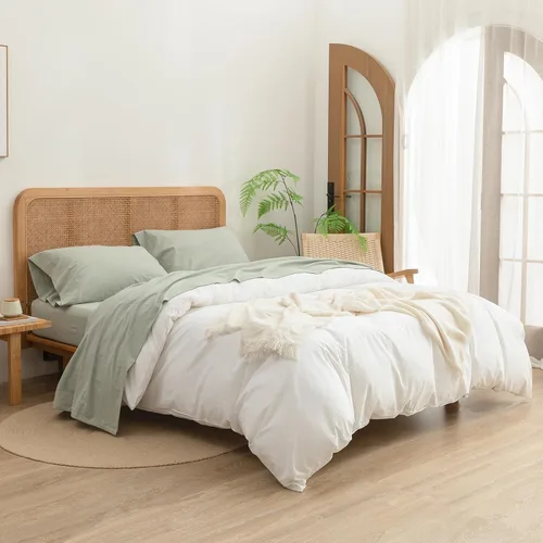 Miniatura 2 de BESTOUCH Juego de sábanas 100% algodón lavado con tacto de lino, súper suave, cómodo, elegante, ligero, juego de ropa de cama sólido de 4 piezas